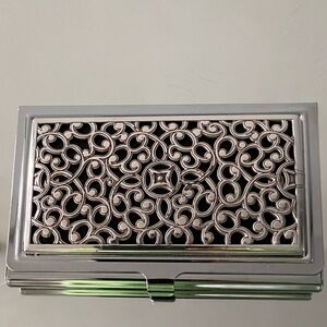 Vintage Brighton Serendipity Silver Tone Scrolled Business Card Holder Case